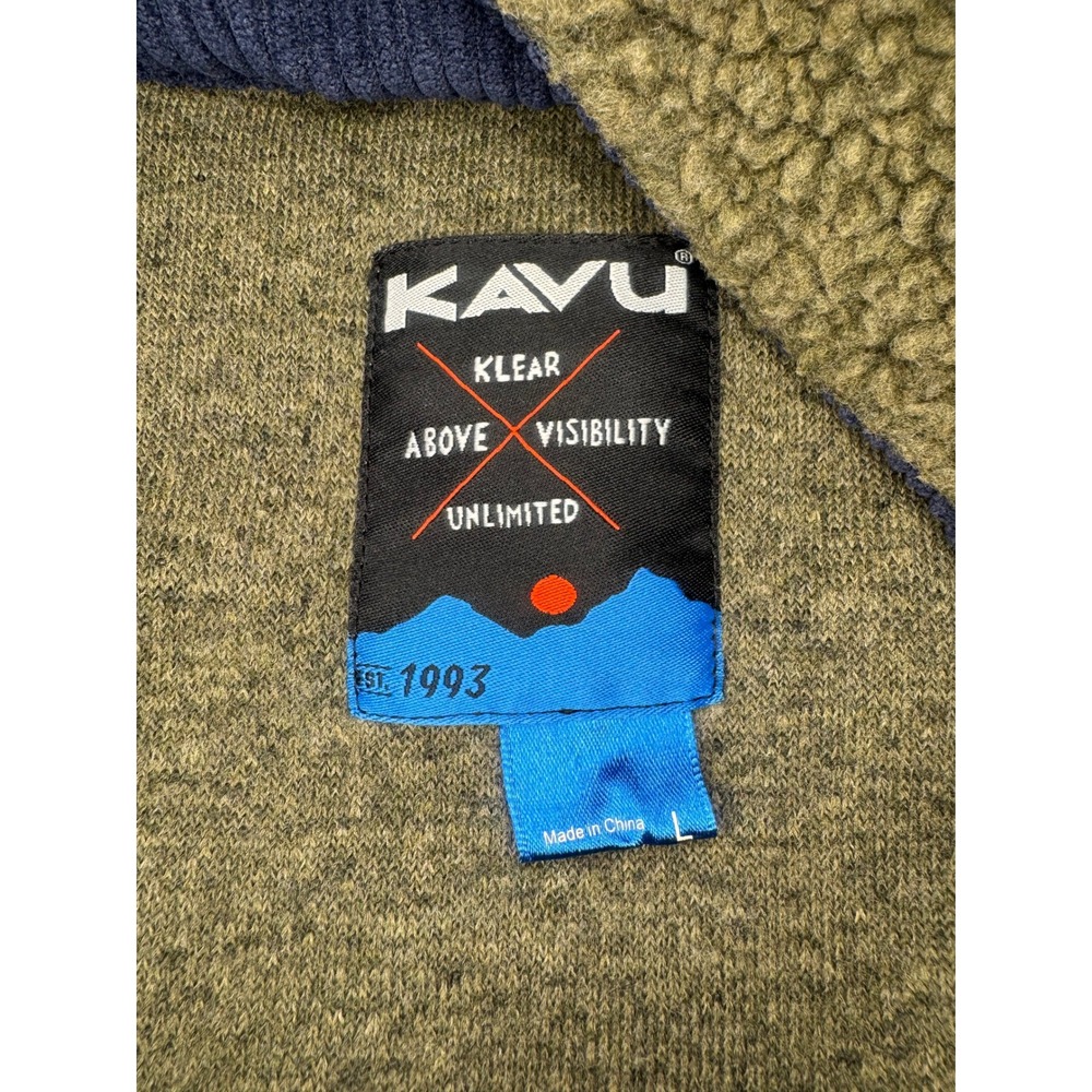 KAVU Klear Above 1/4 Zip Fleece Pullover Mens Large Green Corduroy Trim Sherpa - Picture 6 of 7